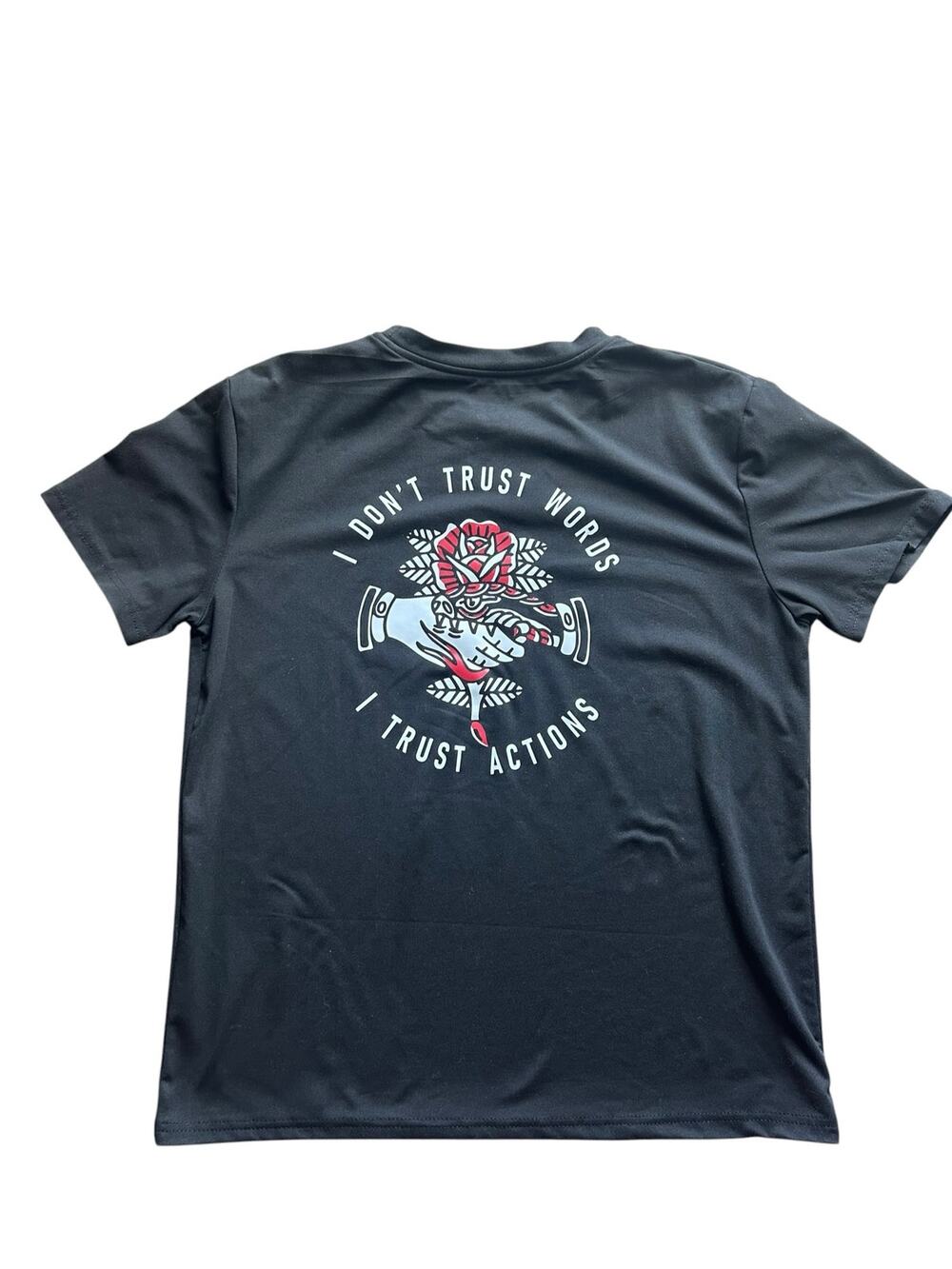 SHEIN Medium Black Traditional Flash Tattoo Graphic Tee "I Don't Trust Words"